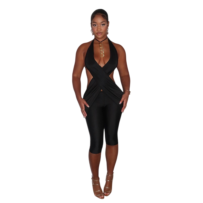 Cut Out Halter Capri Jumpsuit for Women Fashion