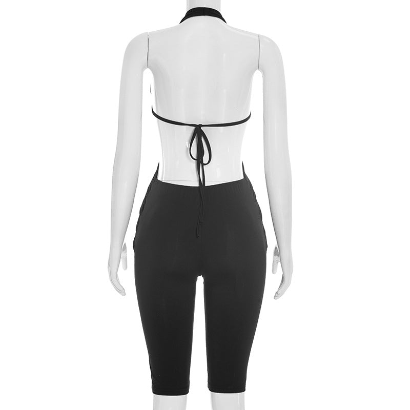 Cut Out Halter Capri Jumpsuit for Women Fashion