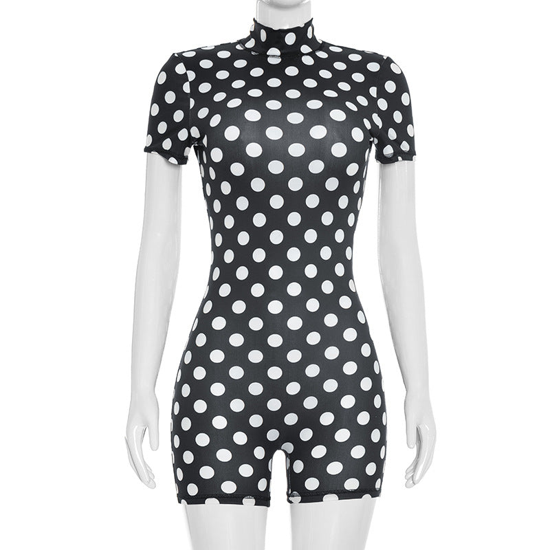 Polka Dot Mock Neck Bodycon Romper for Women Style