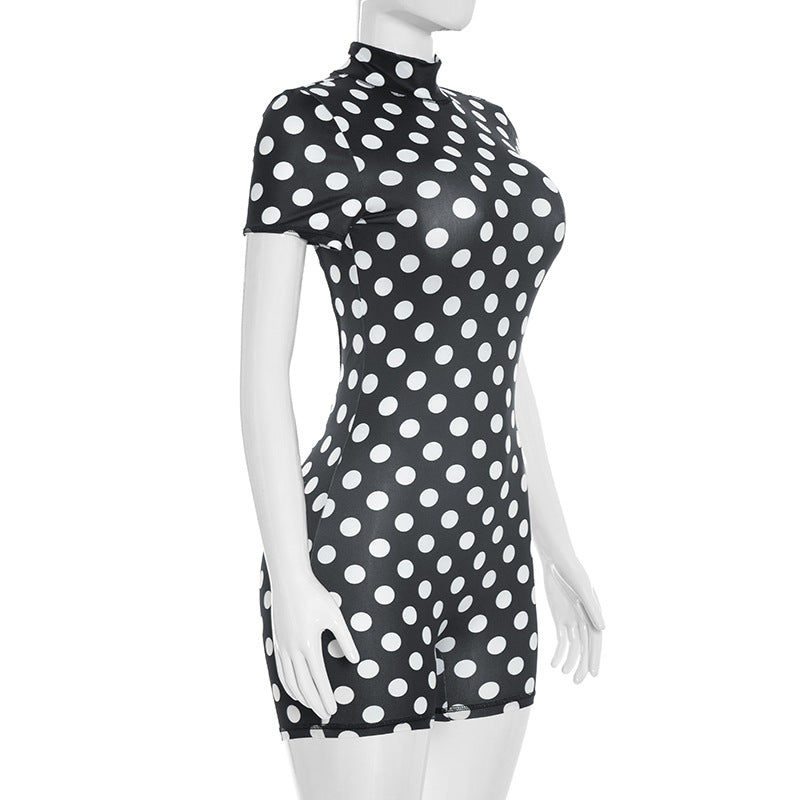 Polka Dot Mock Neck Bodycon Romper for Women Style