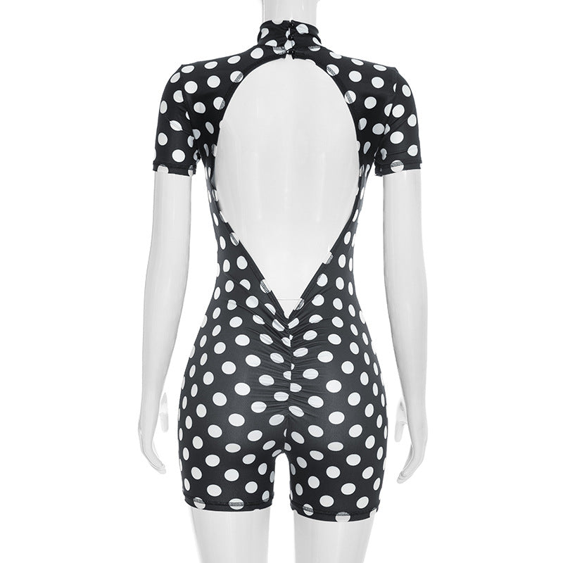 Polka Dot Mock Neck Bodycon Romper for Women Style