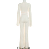Wrap Tie Cut Out Two Piece Pant Set for Women Chic