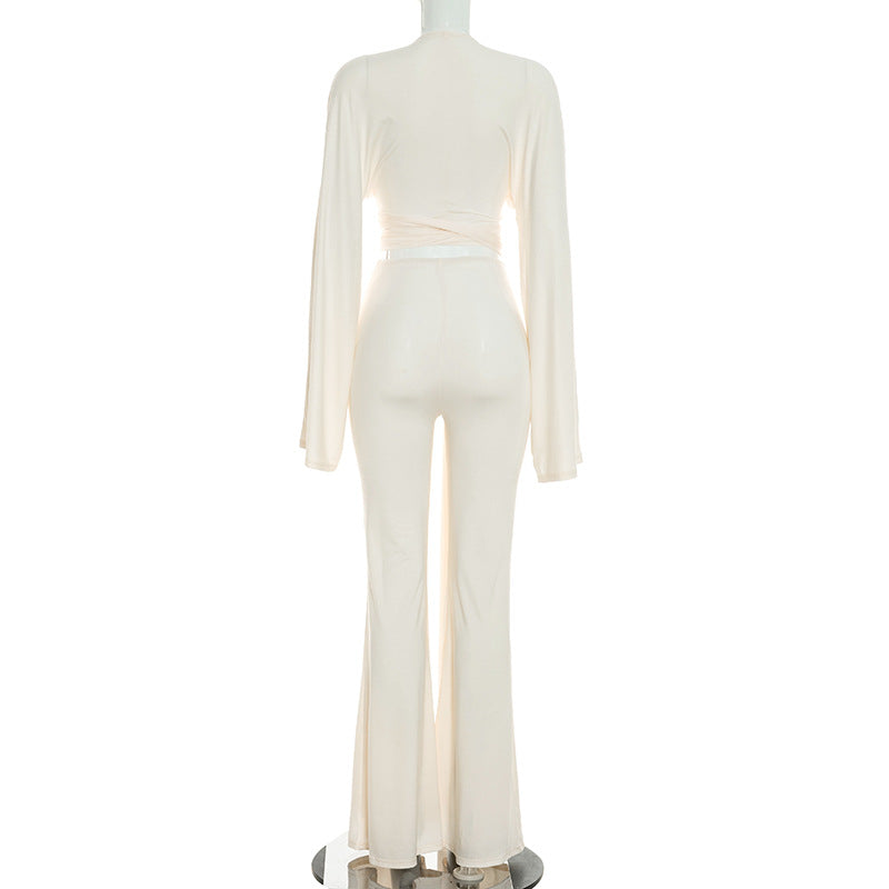 Wrap Tie Cut Out Two Piece Pant Set for Women Chic