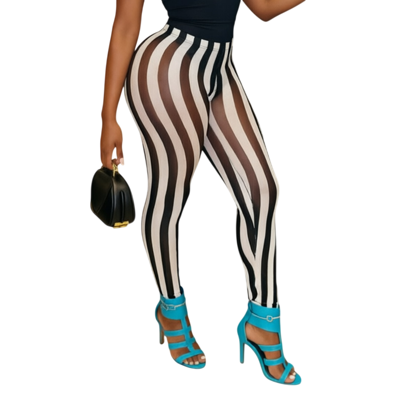 Striped Sheer Mesh High Waist Leggings