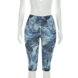Denim Print Halter Bodycon Capri JumpsuiT