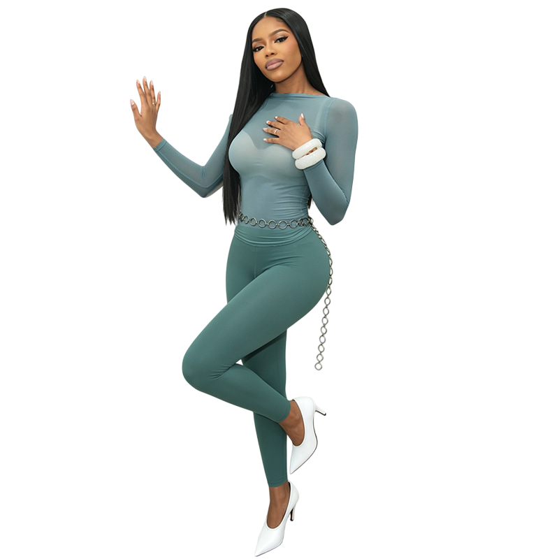 Polka Dot Mesh Bodysuit & Pants Set for Women Chic