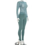 Polka Dot Mesh Bodysuit & Pants Set for Women Chic