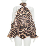 Animal Print Halter Cut Out Romper for Women Chic