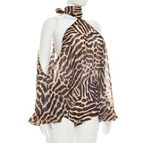 Animal Print Halter Cut Out Romper for Women Chic