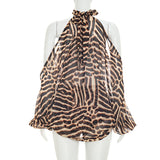 Animal Print Halter Cut Out Romper for Women Chic