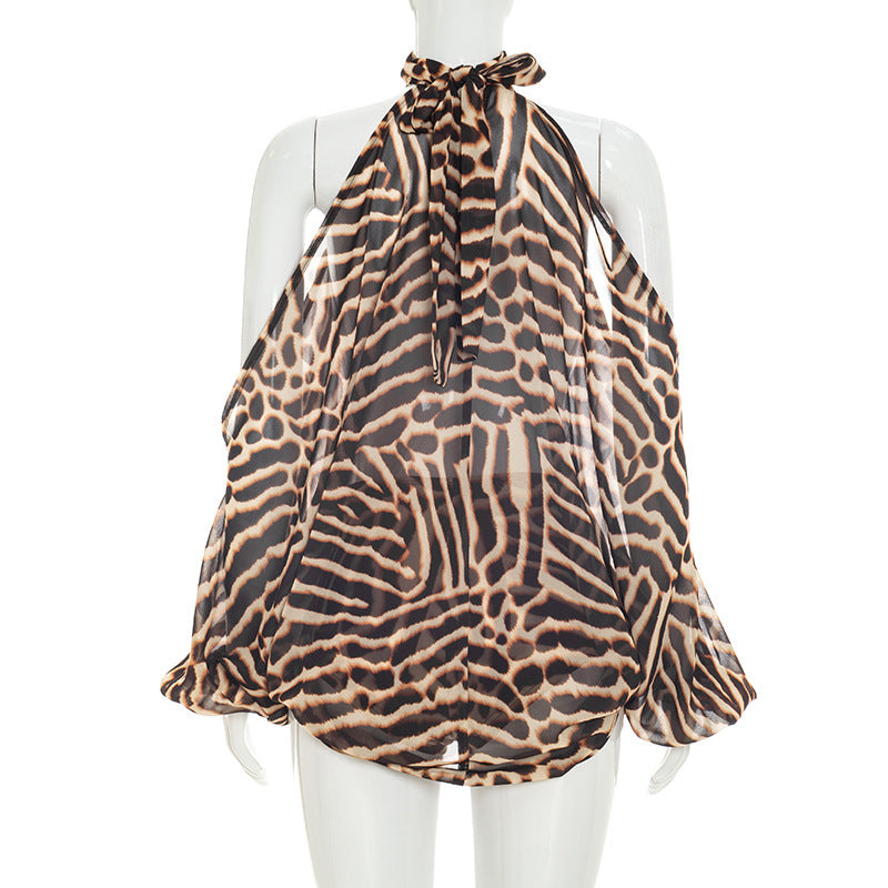 Animal Print Halter Cut Out Romper for Women Chic