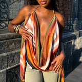 Abstract Print Halter Drape Top for Women Fashion