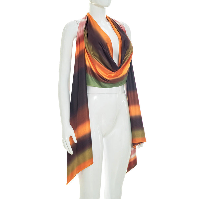 Abstract Print Halter Drape Top for Women Fashion