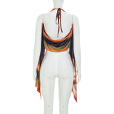 Abstract Print Halter Drape Top for Women Fashion