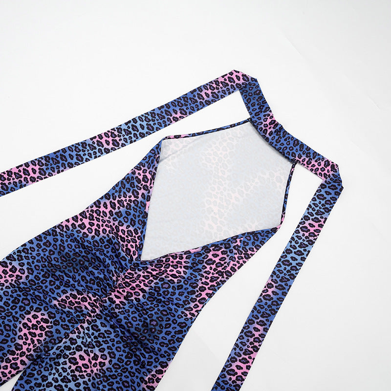 Leopard Print Halter Capri Jumpsuit for Women Chic