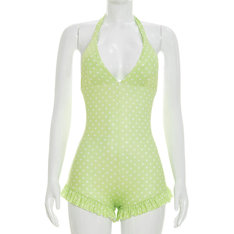 Polka Dot Halter Ruffle Romper