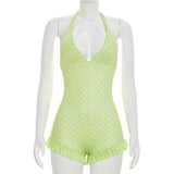 Polka Dot Halter Ruffle Romper