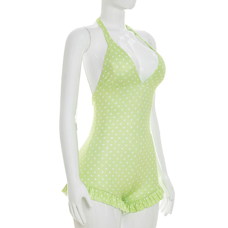 Polka Dot Halter Ruffle Romper