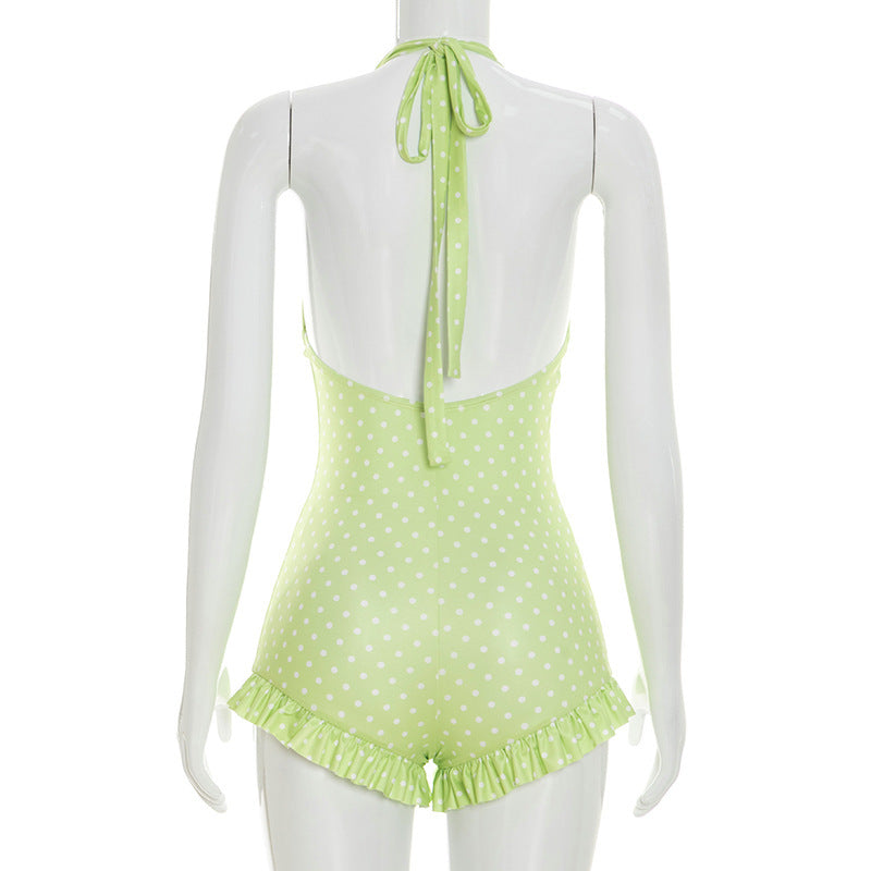Polka Dot Halter Ruffle Romper