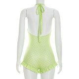 Polka Dot Halter Ruffle Romper