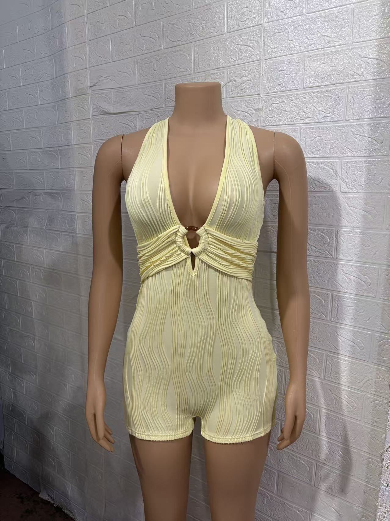 Ribbed Halter Cut Out Romper
