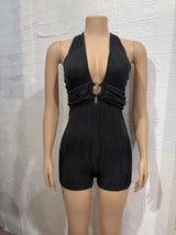 Ribbed Halter Cut Out Romper