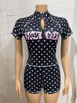 Polka Dot Zip Front Romper