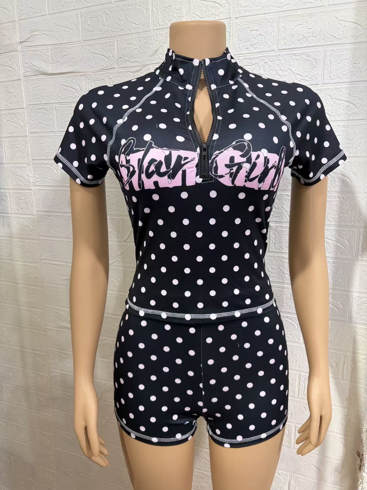 Polka Dot Zip Front Romper