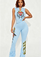 Graphic Sleeveless Top & Flare Pants