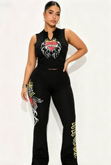 Graphic Sleeveless Top & Flare Pants