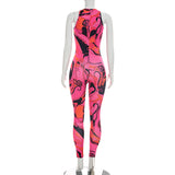 Abstract Print Bodycon Jumpsuit