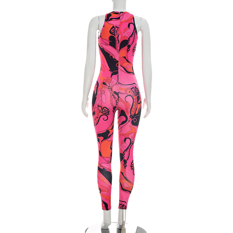 Abstract Print Bodycon Jumpsuit