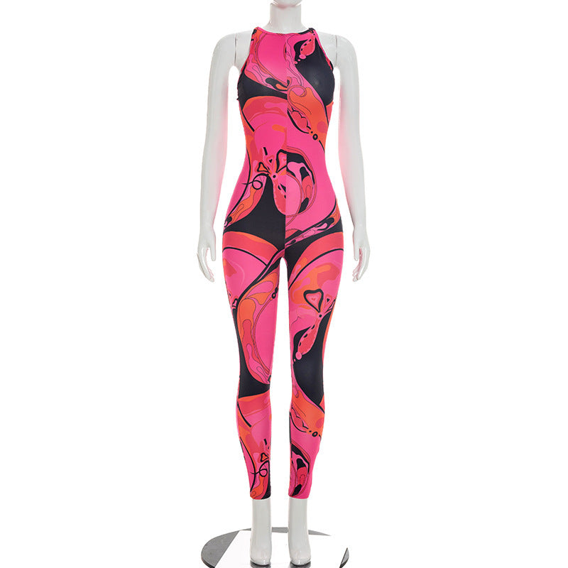 Abstract Print Bodycon Jumpsuit