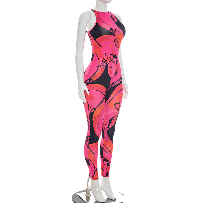 Abstract Print Bodycon Jumpsuit