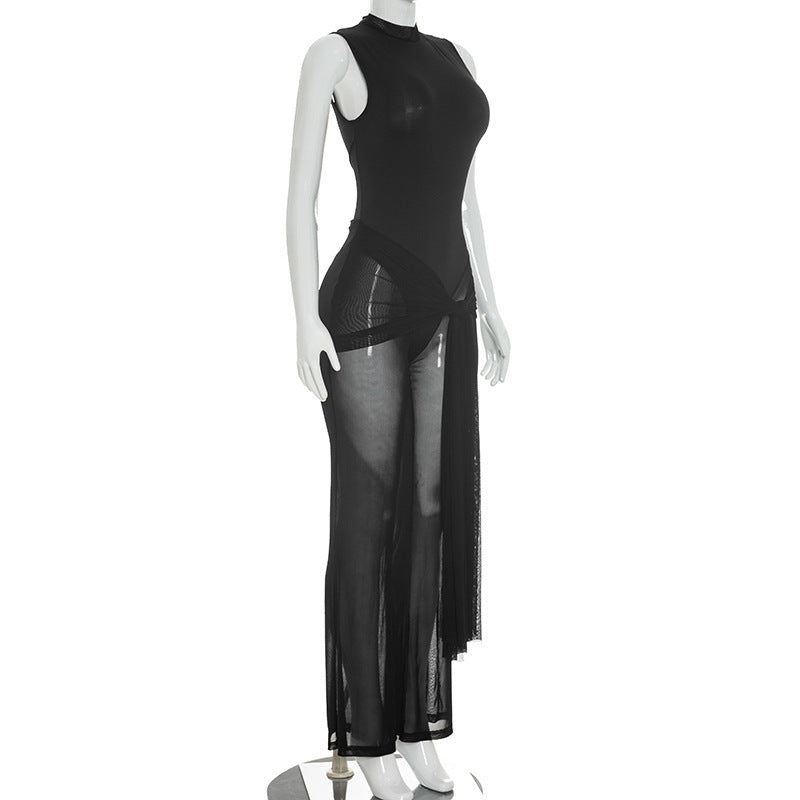 Sleeveless Mesh Cover Up Jumpsuit