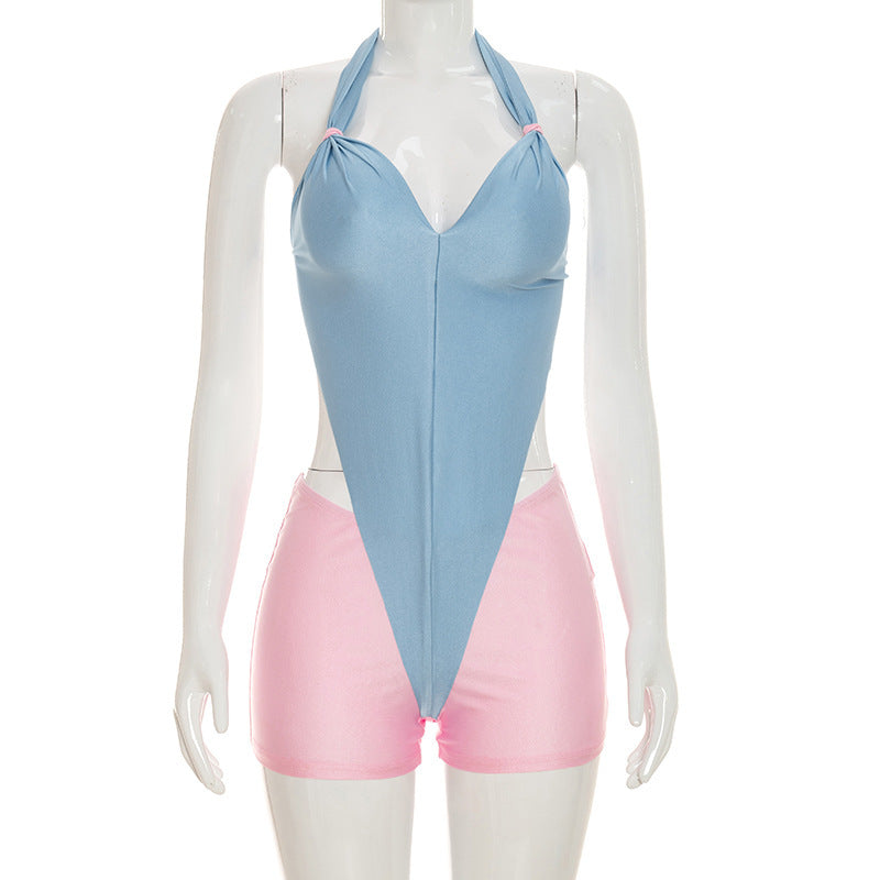 Halter Cut Out Bodysuit & Shorts Set