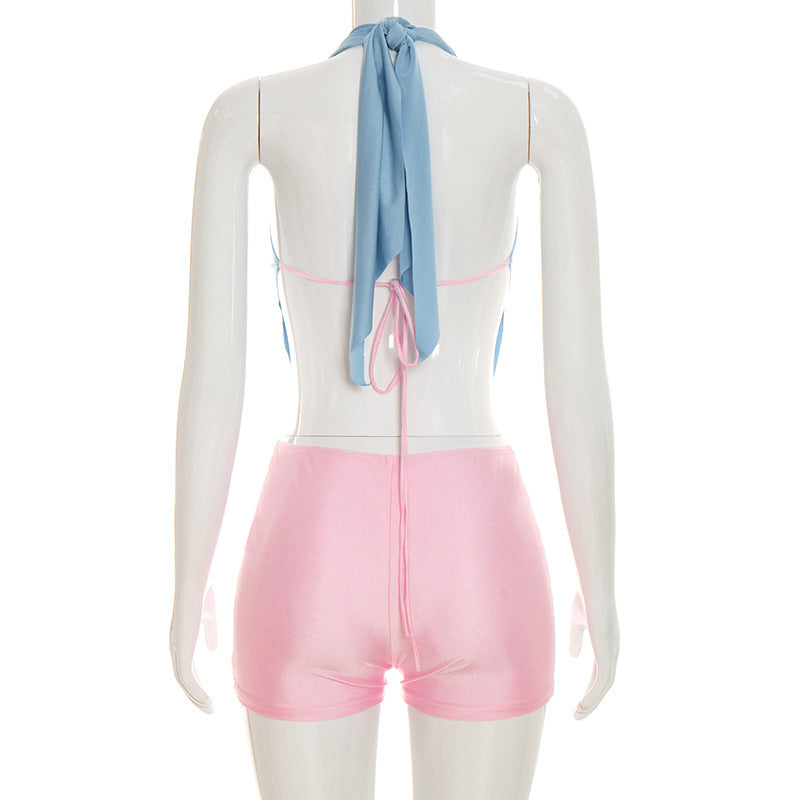 Halter Cut Out Bodysuit & Shorts Set