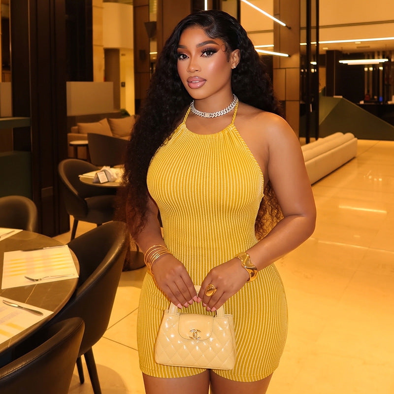 Ribbed Halter Bodycon Romper