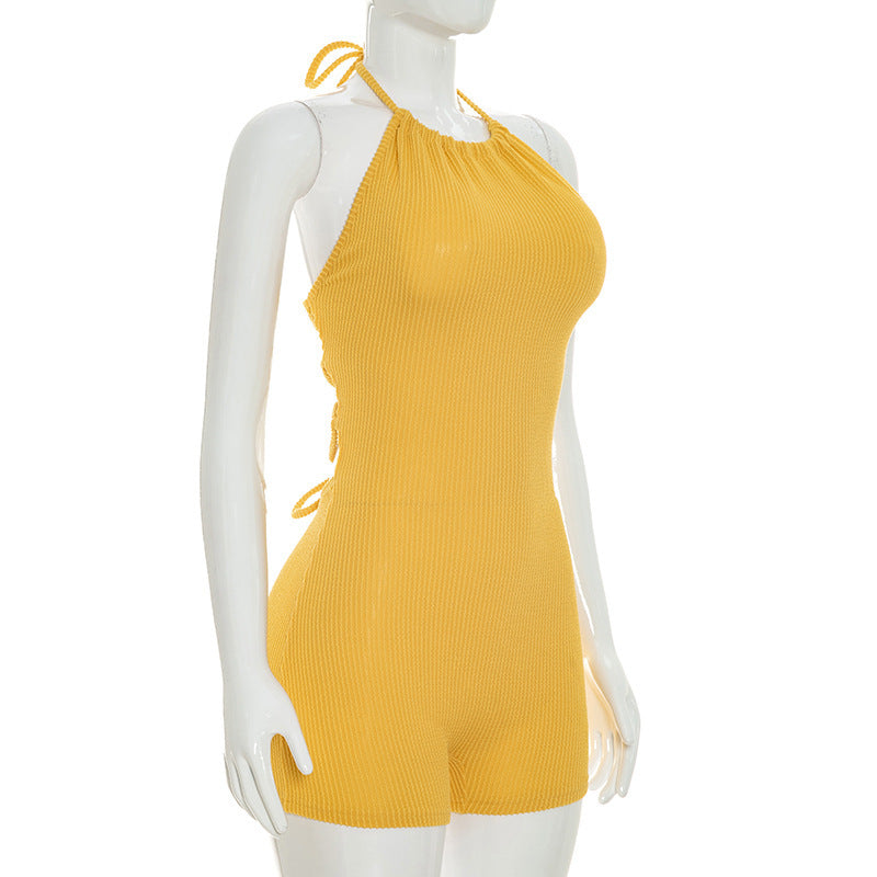 Ribbed Halter Bodycon Romper