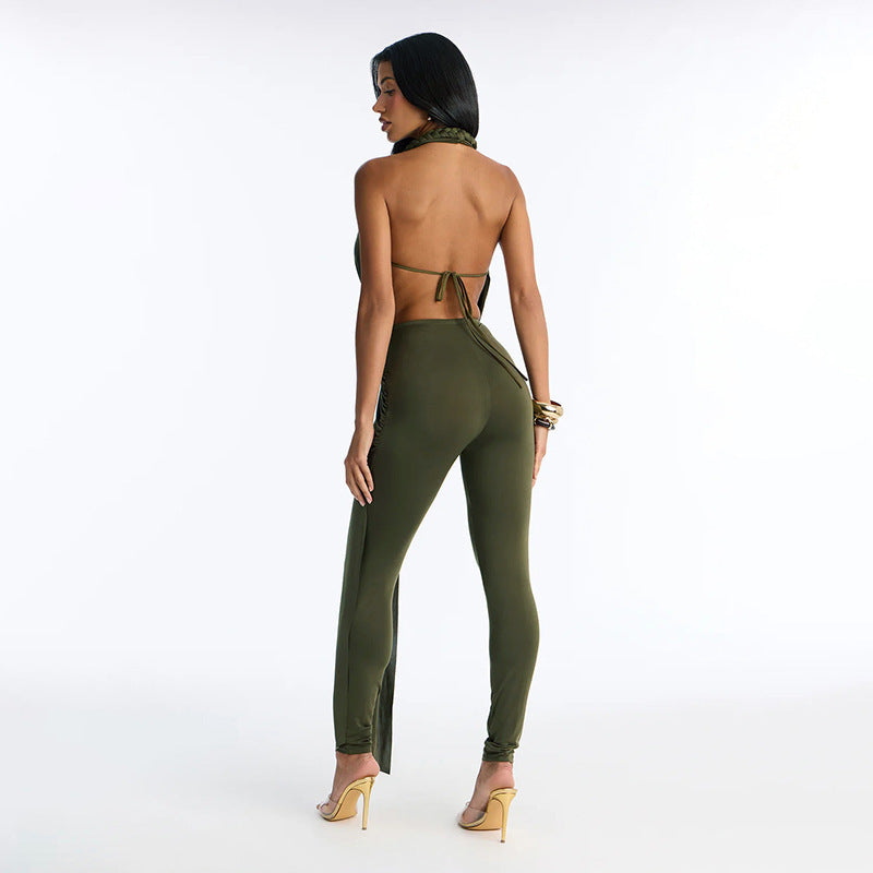 Draped Halter Bodycon Jumpsuit