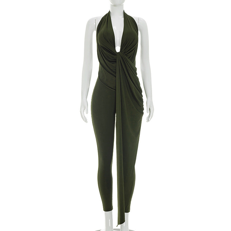 Draped Halter Bodycon Jumpsuit