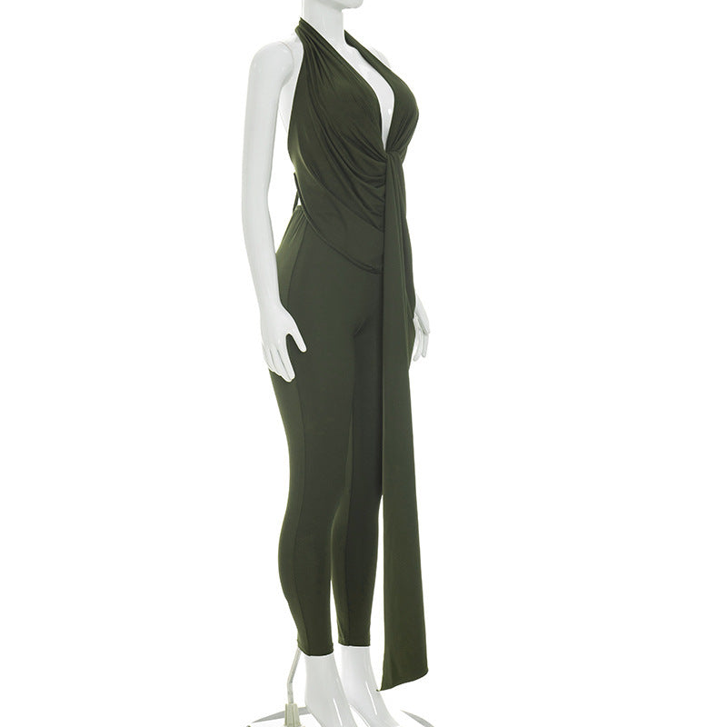Draped Halter Bodycon Jumpsuit