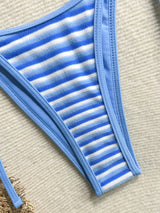 Striped Halter Wrap Bikini Set for Women