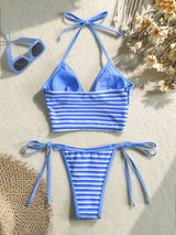 Striped Halter Wrap Bikini Set for Women