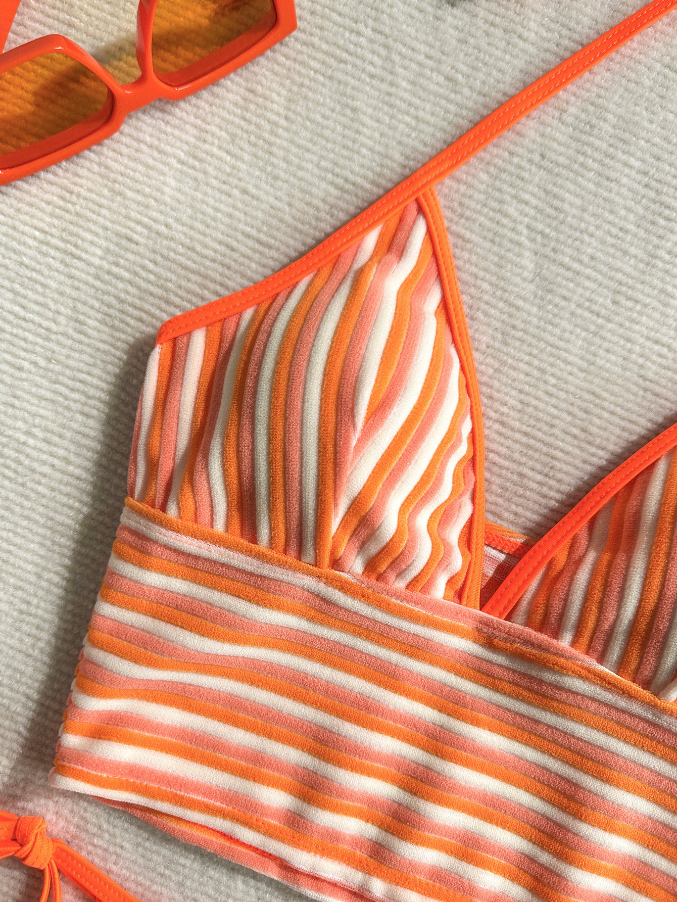 Striped Halter Wrap Bikini Set for Women