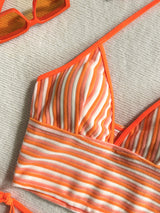 Striped Halter Wrap Bikini Set for Women