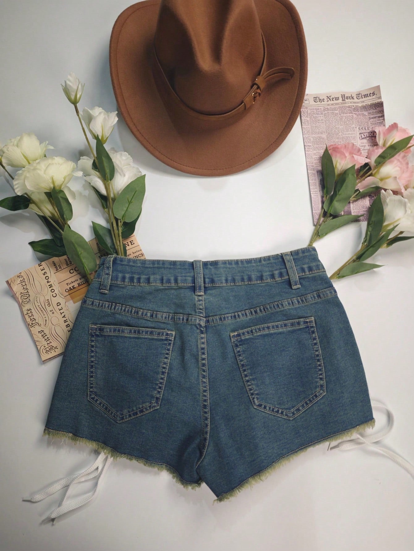 Lace-Up Frayed Hem Denim Shorts for Women