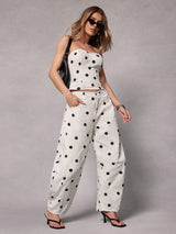Polka Dot Strapless Top & Wide Leg Pants Set