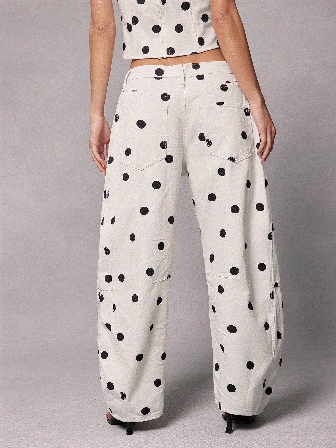 Polka Dot Strapless Top & Wide Leg Pants Set