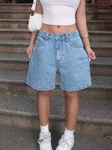 High Waist Relaxed Fit Denim Bermuda Shorts Women